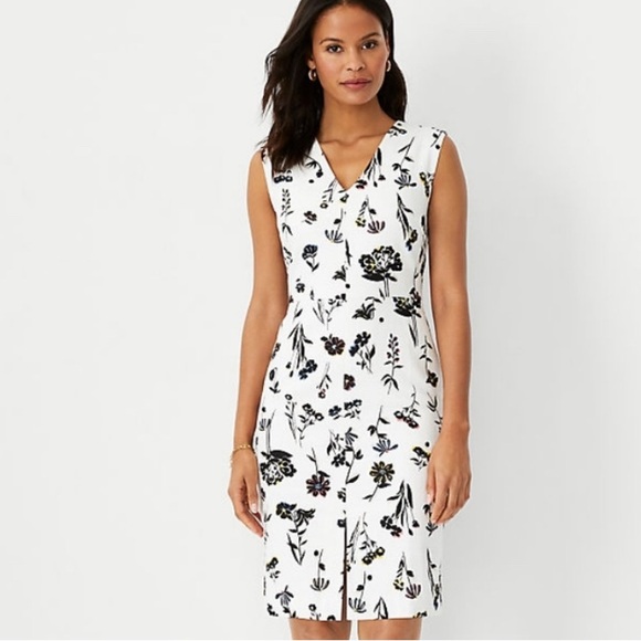 Ann Taylor Dresses & Skirts - Ann Taylor White Multicolor Floral Double V Cotton Sleeveless Sheath Dress